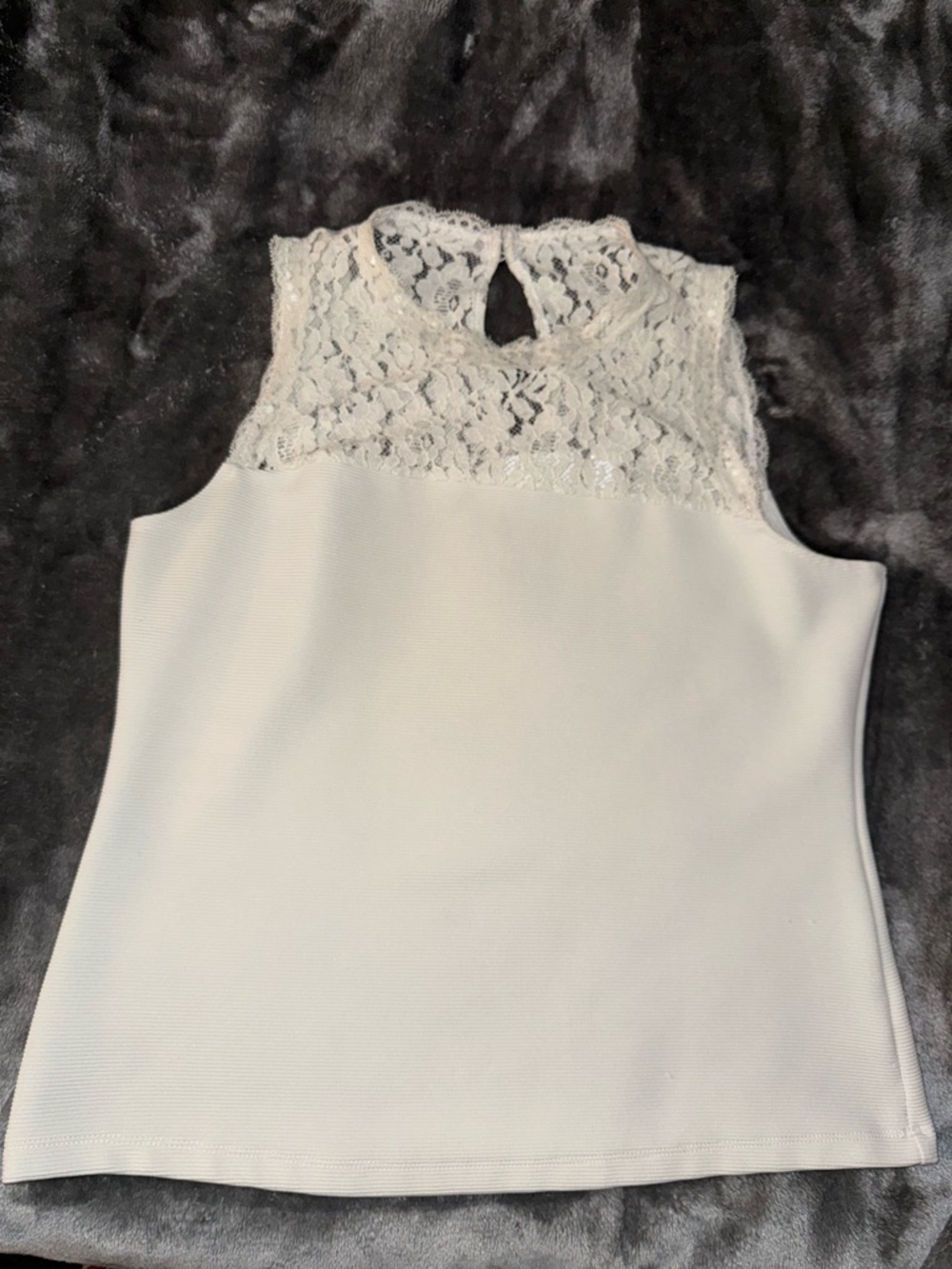 Lace Yoke Sleeveless Top in White
